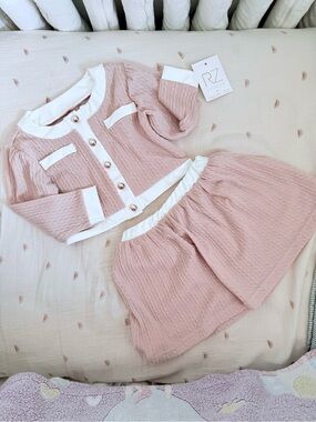 Rachel Zoe Pink and White Textured Girls Matching Set